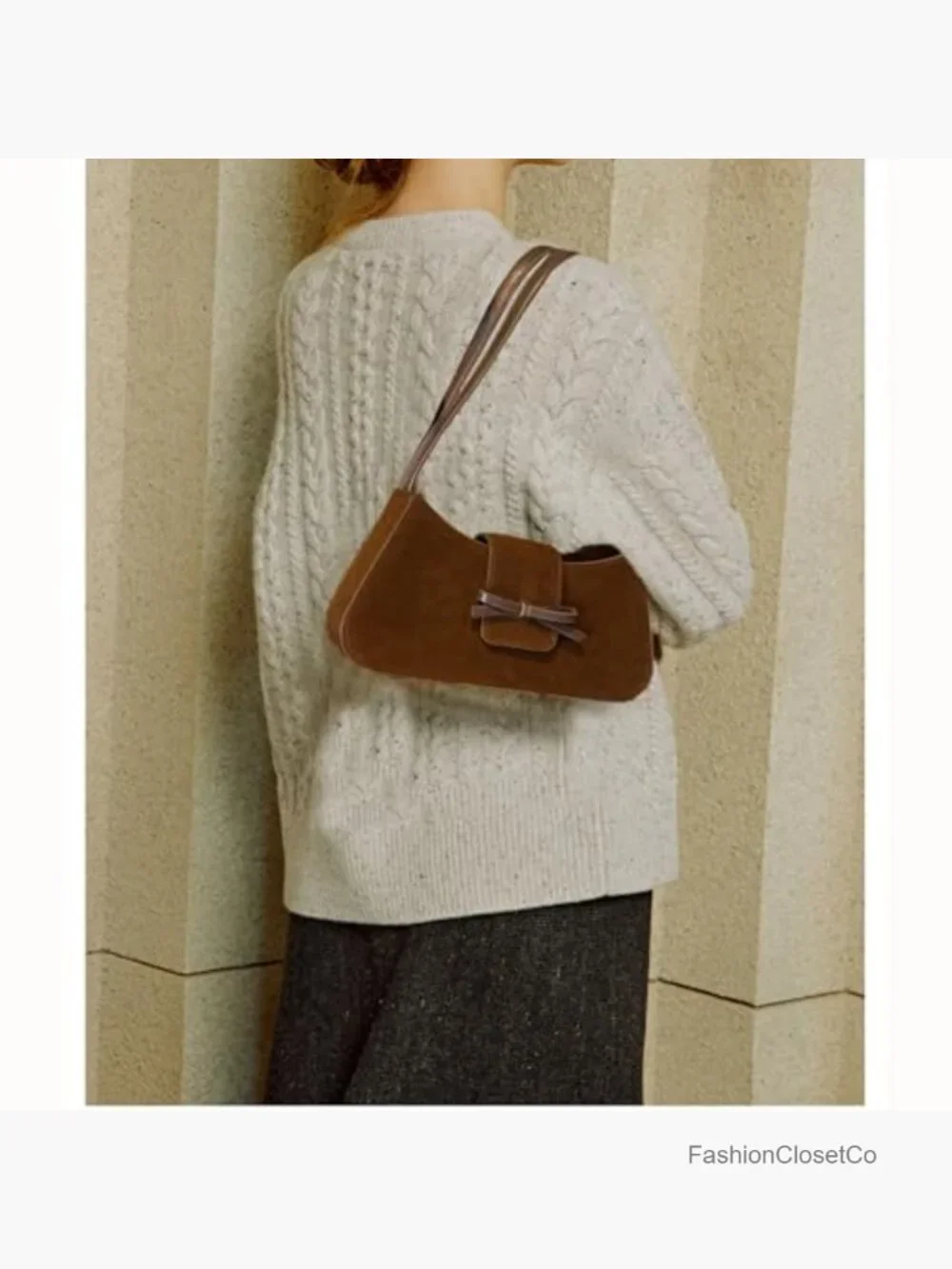 Suede Shoulder Bag Cute Bow Purse Hobo Handbag Clutch Underarm Purse - Picture 2 of 7